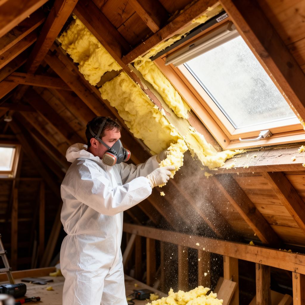 Specialist removing spray foam insulation from a UK loft